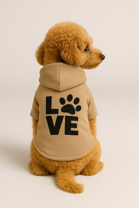 Kapişonlu Sweatshirt Köpek Ve Kedi Kıyafeti - Bej Love